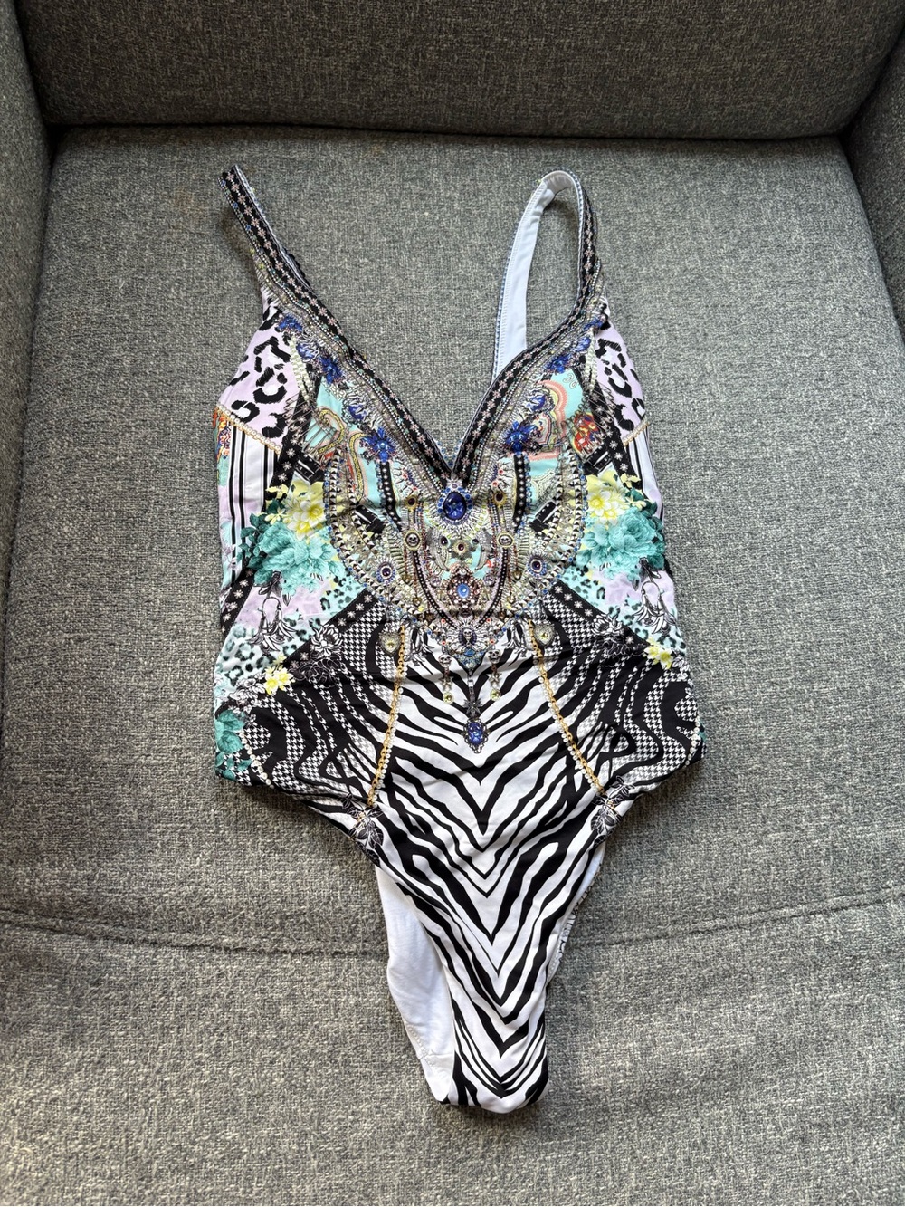 Camilla Multicolor Embellished One-Piece Swimsuit - Black, White, Mint, Lavender - Picture 3 of 4